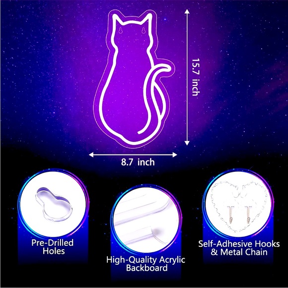 Neon Pink Lounging Kitty Cat Kawaii Animal LED Neon Party Light Wall Dorm Decor - Picture 2 of 4